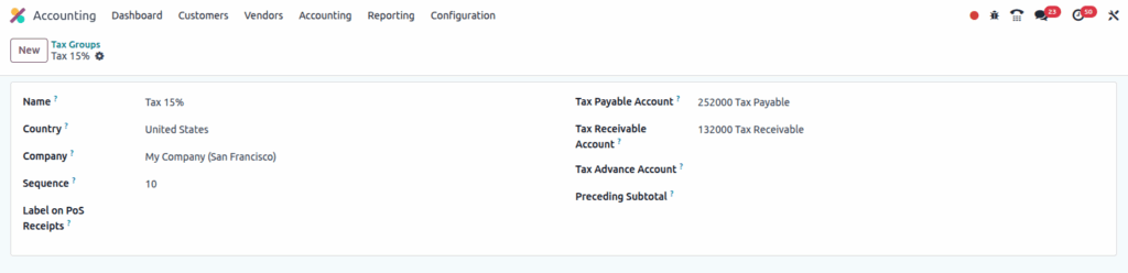 odoo accounting Tax Group