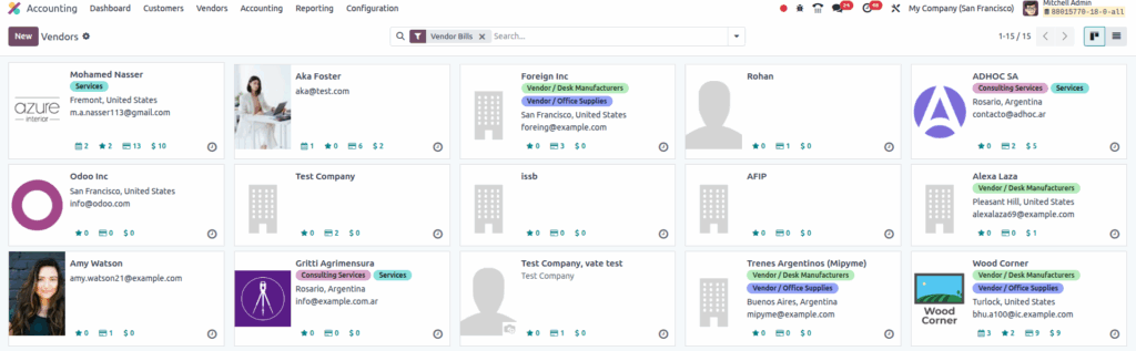 odoo accounting Vendors