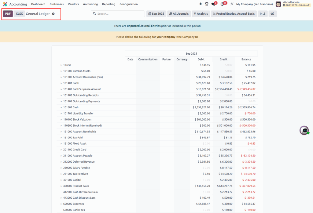 odoo accounting general Ledger