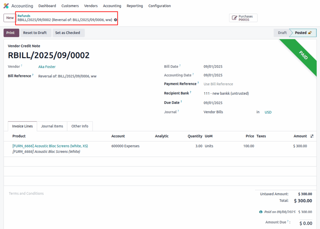 odoo accounting vendor refunds