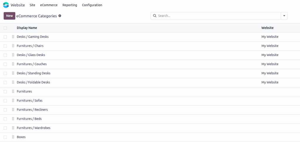 odoo eCommerce-Categories