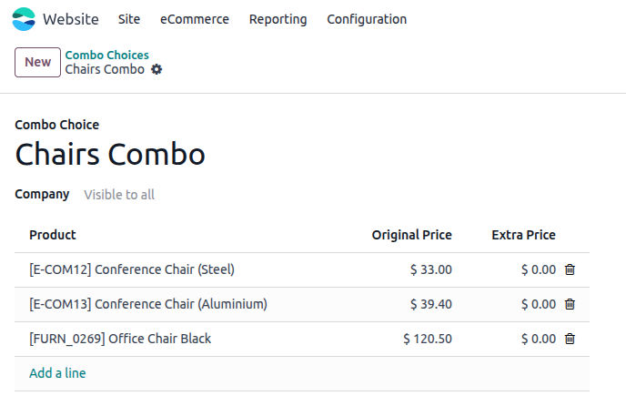 odoo eCommerce Chairs-Combo