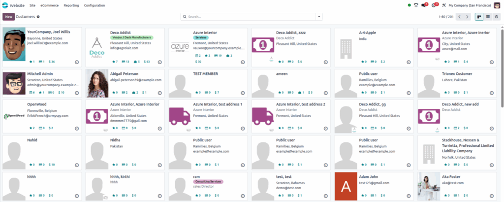 odoo eCommerce Customers