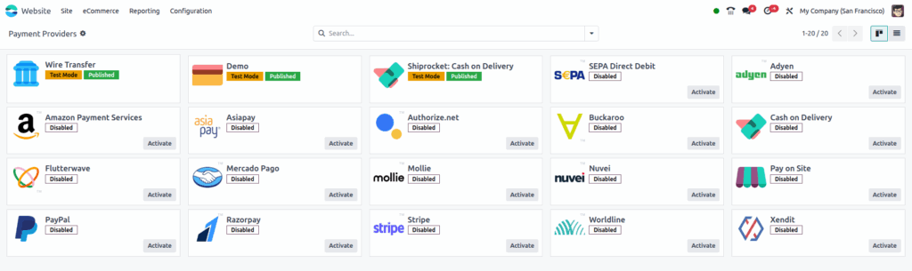 odoo eCommerce Payment-Providers