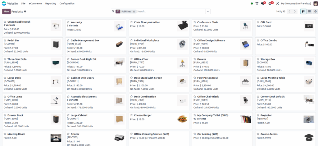 odoo eCommerceProducts