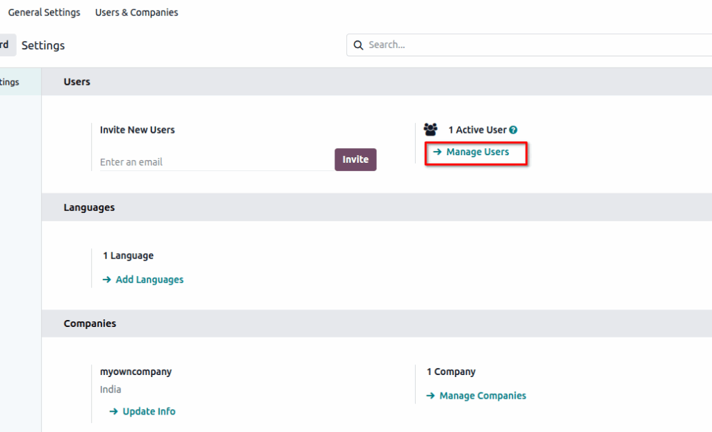 odoo manage users