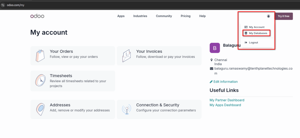 odoo my databases