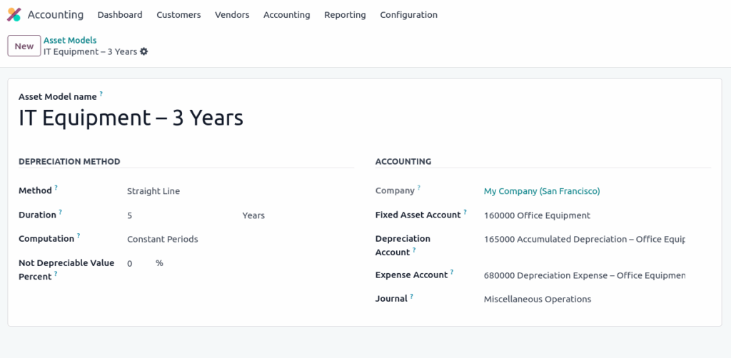 odoo screenshot asset models form view