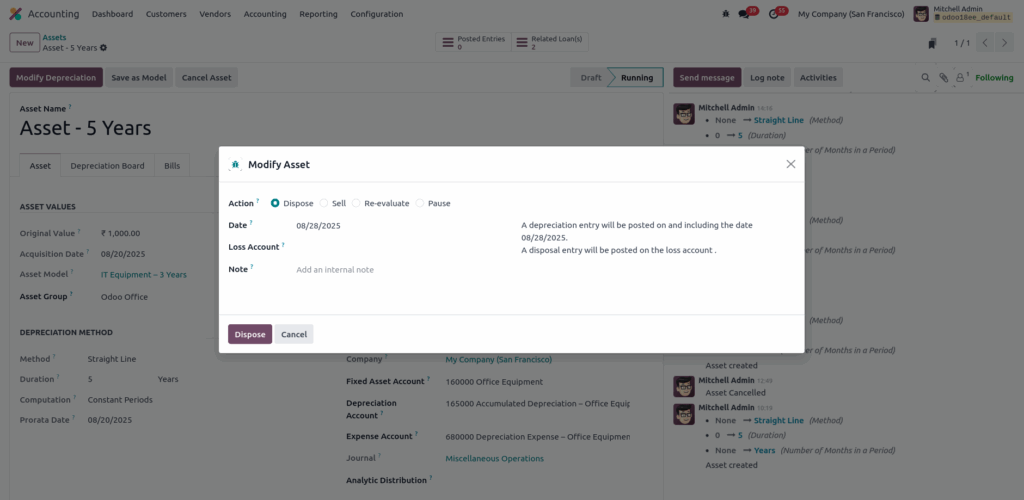 odoo screenshot assets modification dispose view