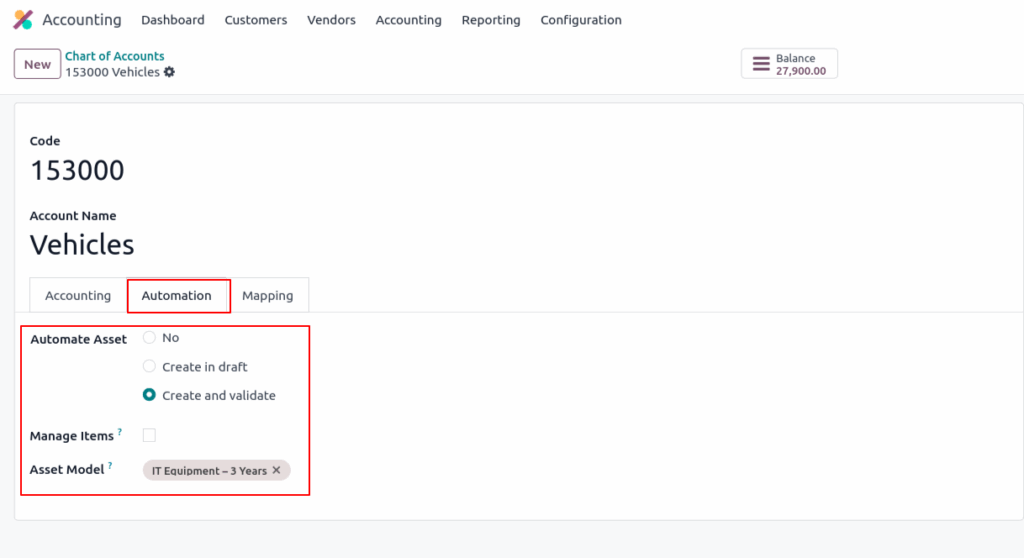 odoo screenshot automate assets form view