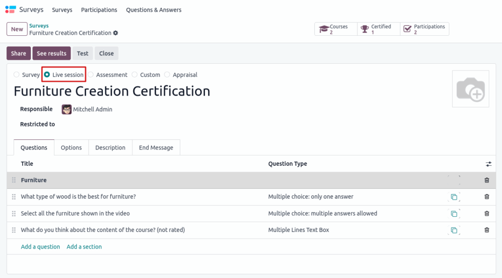 odoo screenshot live session surveys view