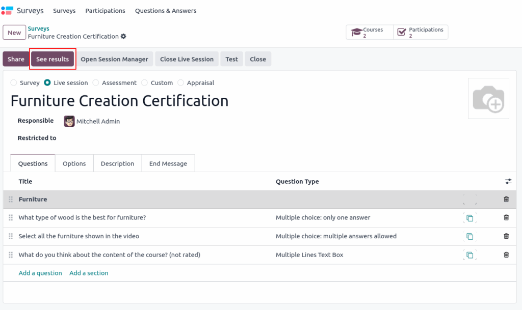 odoo screenshot survey analysis button view