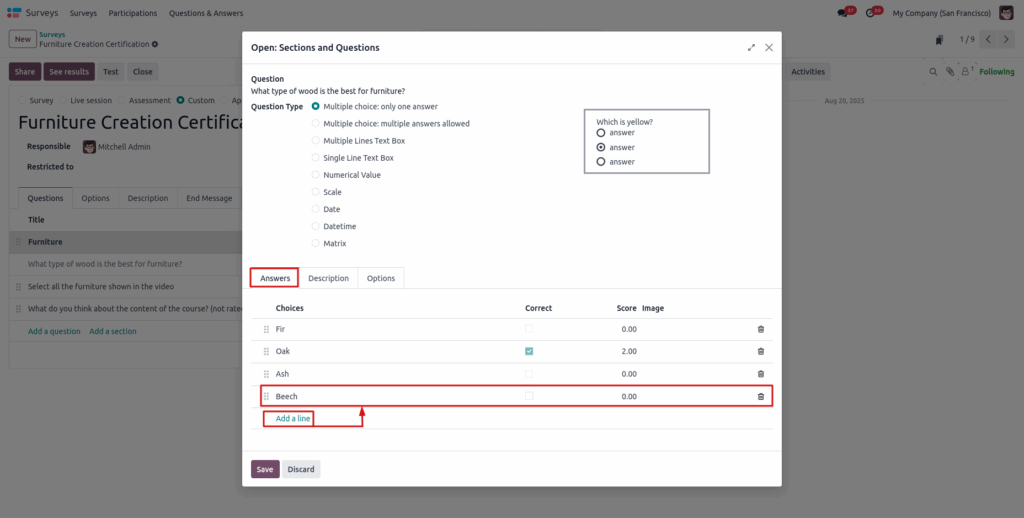odoo screenshot surveys configure answers view