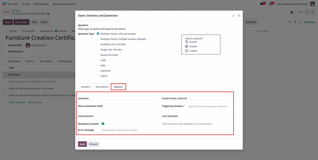 odoo screenshot surveys qn and answer options view