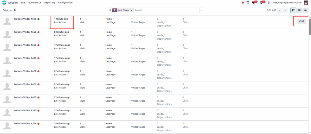 odoo website reporting Visitors