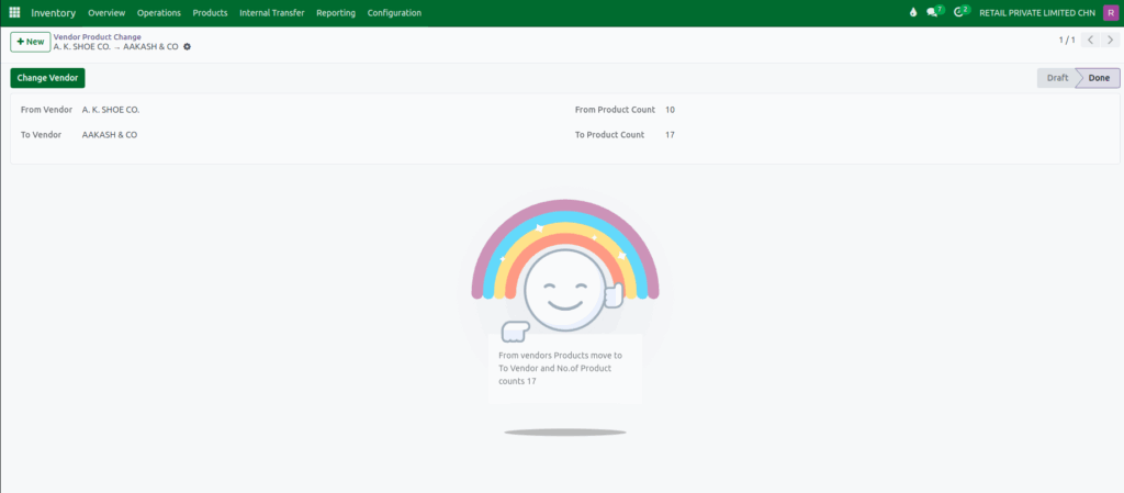 Odoo Inventory Complete Vendor Product Change
