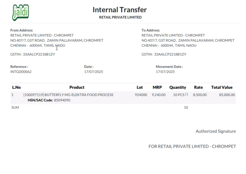 Odoo Inventory  IST Picking Operation Print
