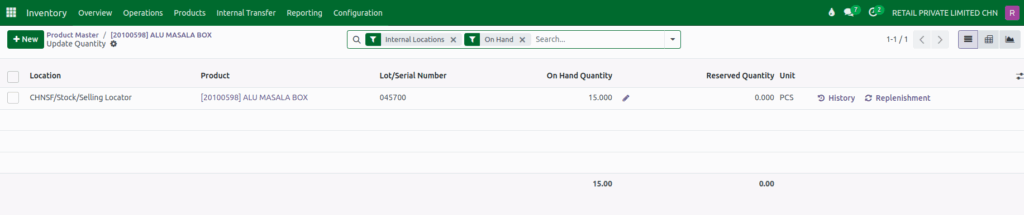 Odoo Inventory  Lot Product Quantity after scrap wastage