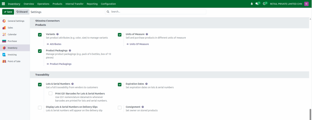 Odoo Inventory Lot & Serial Setting