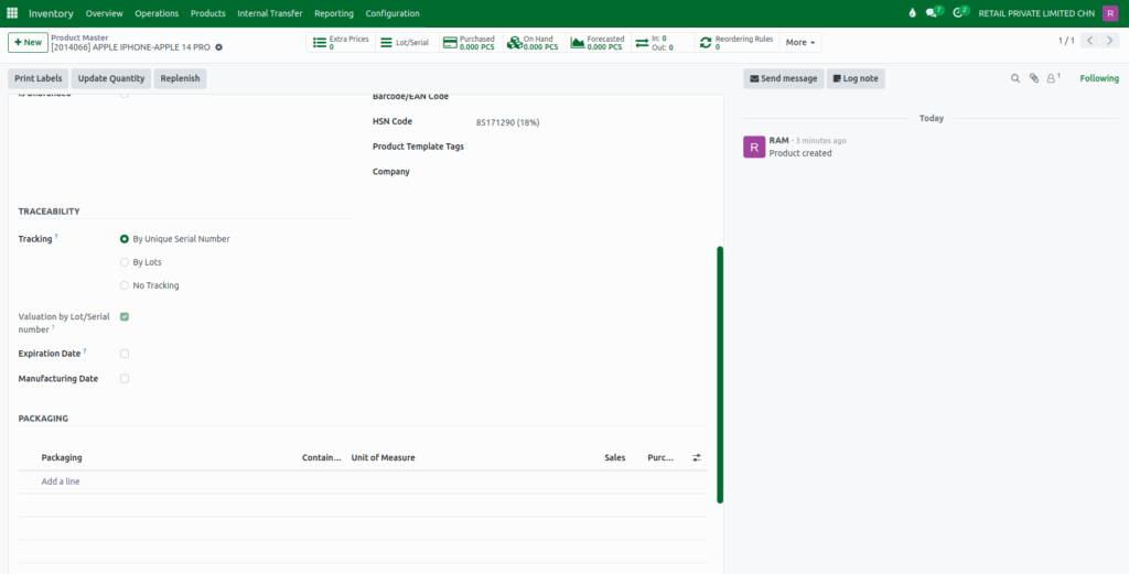Odoo  Inventory  Product Traceability