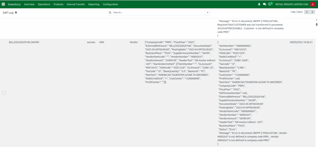 How Odoo GR Bill Syncs to SAP Odoo Inventory SAP Request and Response Format for GR Bill