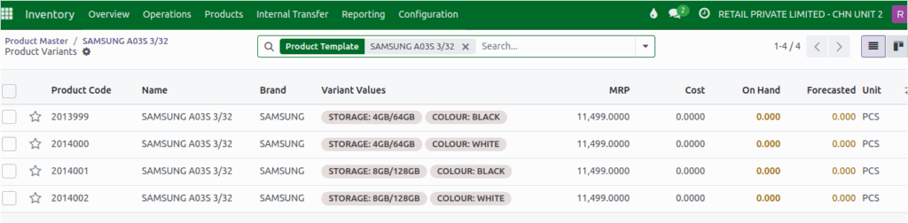 Odoo  Inventory  Variants Generation in Product