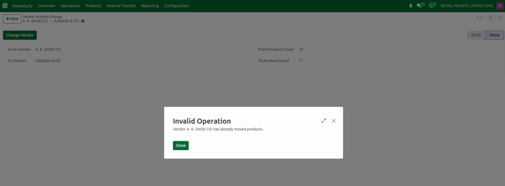 Odoo Inventory Vendor Product Change Validation