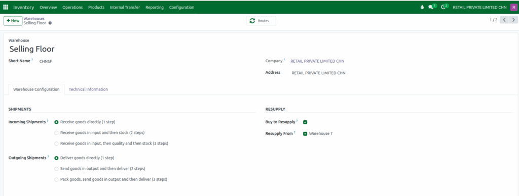 Odoo Inventory  Warehouse Configuration