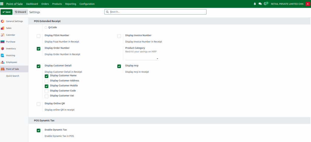 Odoo  POS  Dynamic Tax Setting