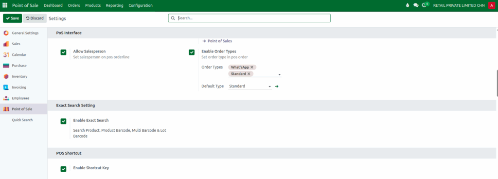 Odoo POS Exact Search, Shortcut