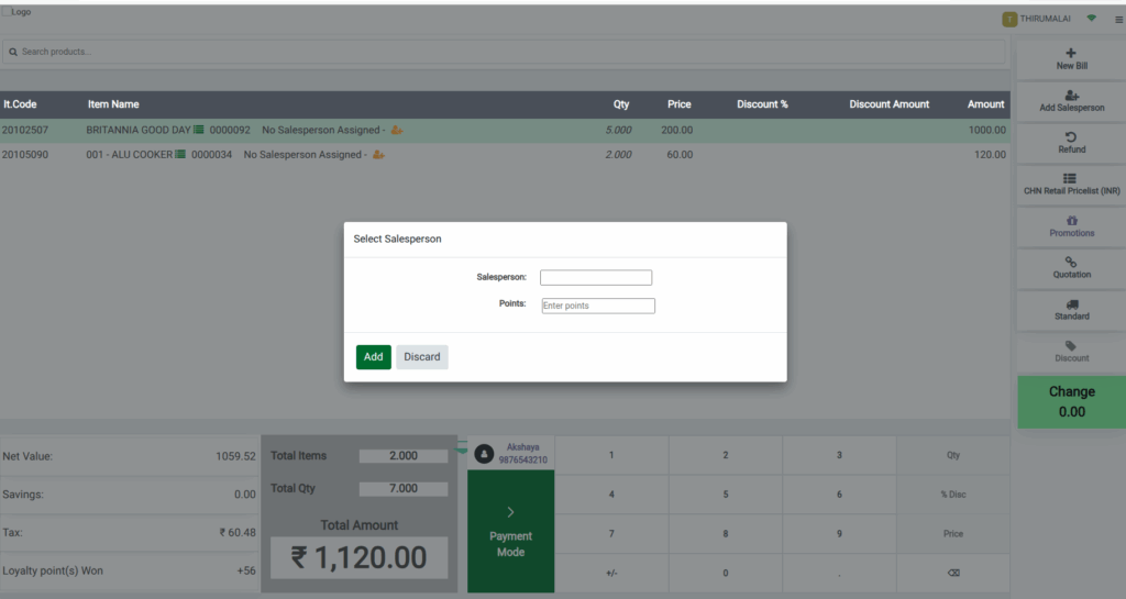 Odoo POS Salesperson Popup
