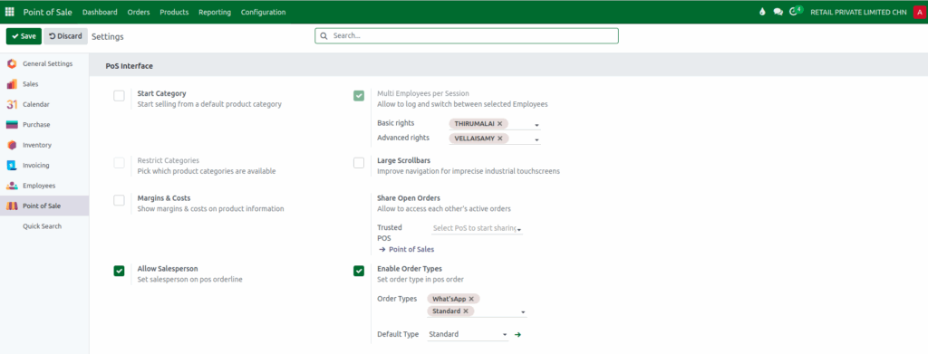 Odoo POS Salesperson Setting