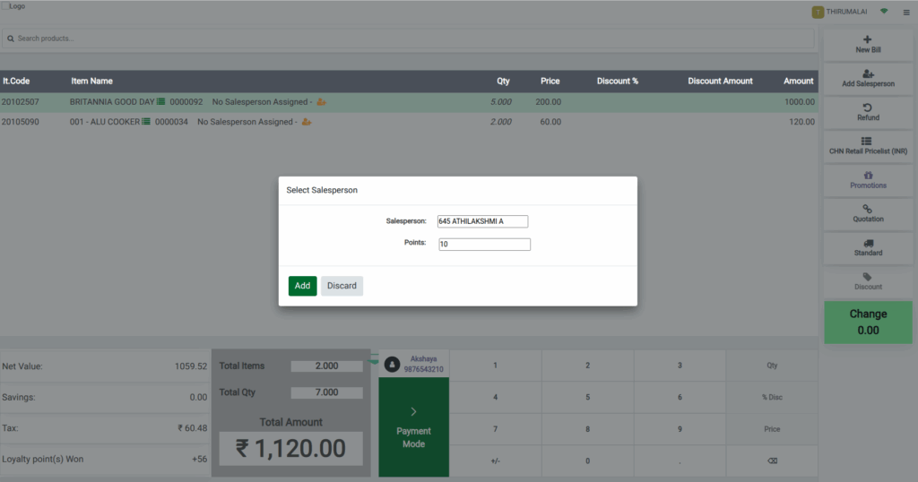 Odoo POS Salesperson and points