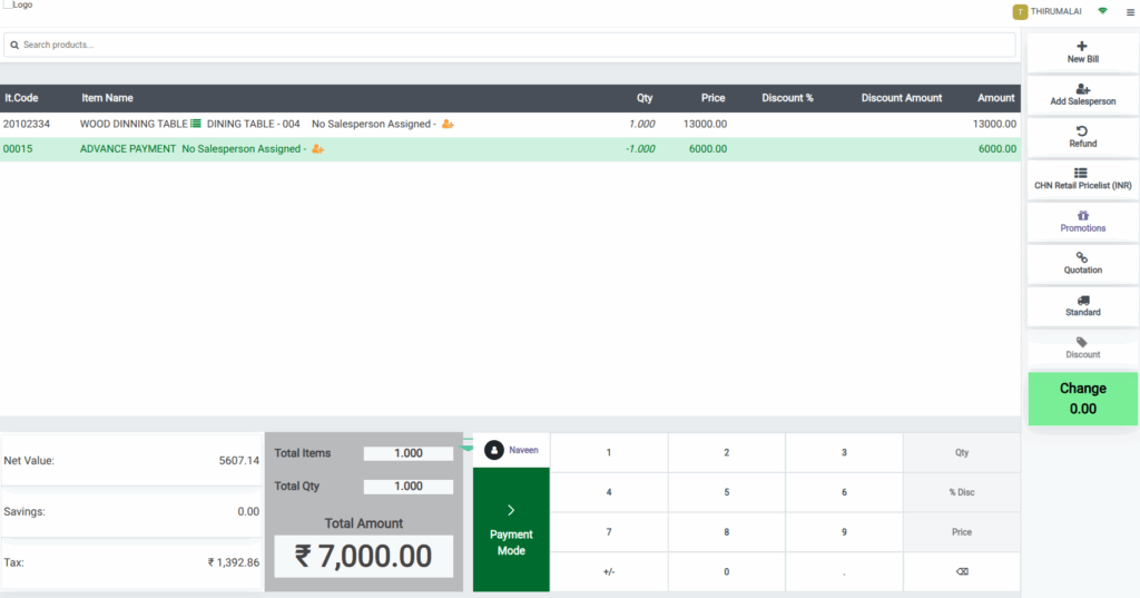 Odoo POS Viewing the Remaining Amount