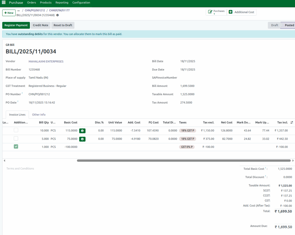 Odoo Purchase Add Discount Product