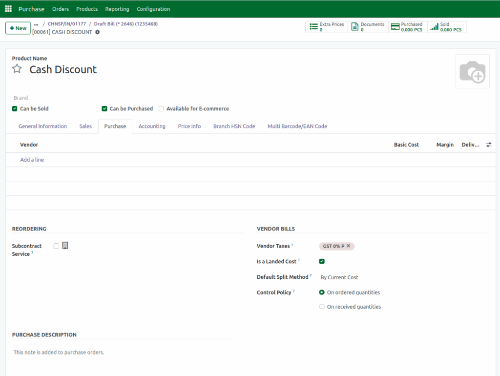 Odoo Purchase Discount Product