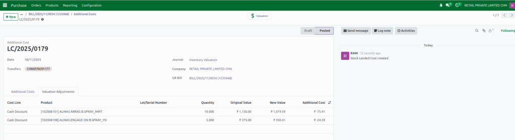 Odoo Purchase GR Bill Discount Split up