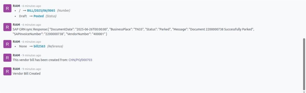 How Odoo GR Bill Syncs to SAP Odoo Purchase GR Bill to SAP