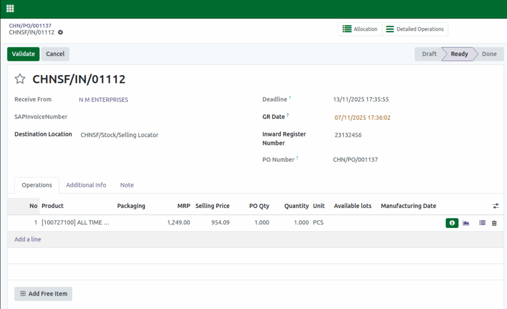 Odoo Purchase GR  Lot with Landed Cost Pricing
