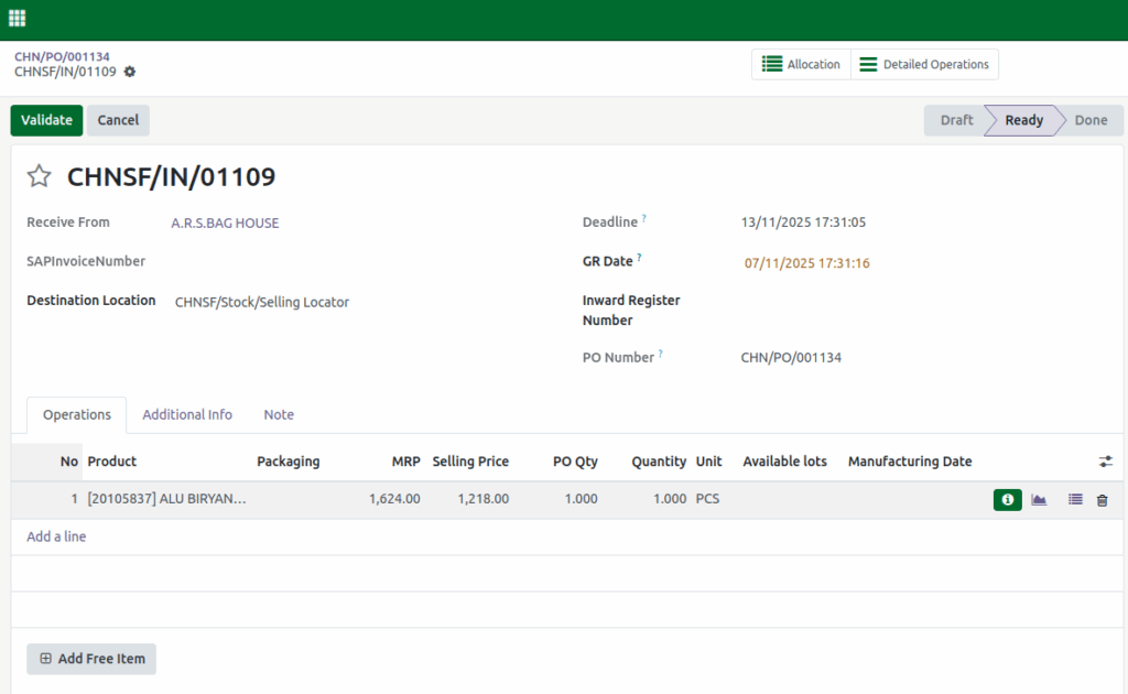 Odoo Purchase  GR  MRP - Based Pricing