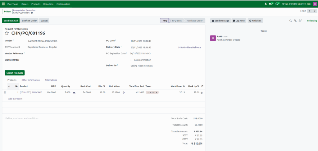 Odoo Purchase  RFQ