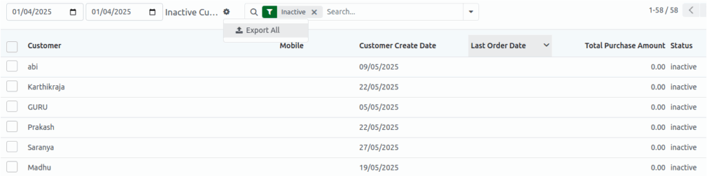 Odoo Reports  Export the Inactive Customer Report