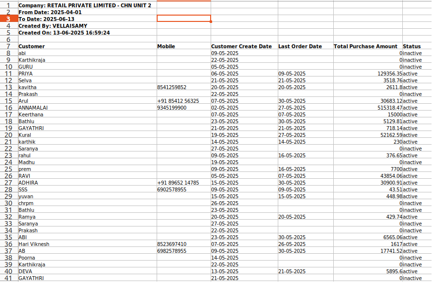 Odoo Reports  Exported  Inactive Customer Report file