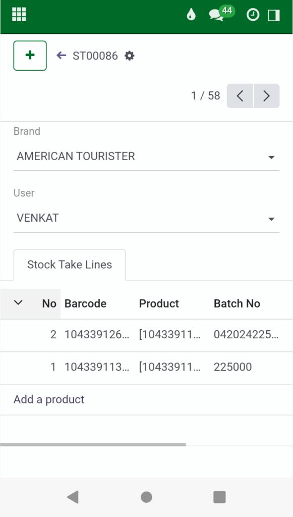 Odoo HHT Integration Stock Take  Products Scanned 