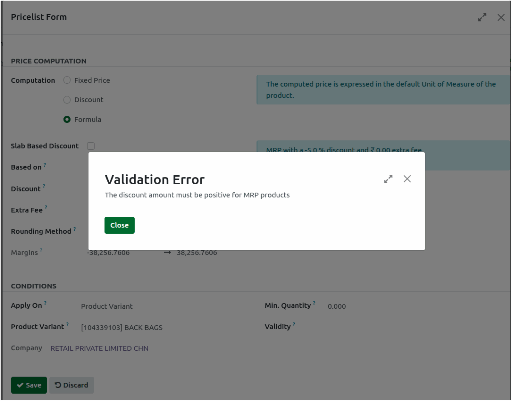 Odoo Inventory Extra Prices Pricelist creation MRP Validation 