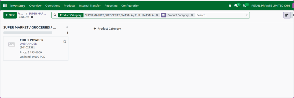 Odoo Inventory Product Category Screen Products Screen
