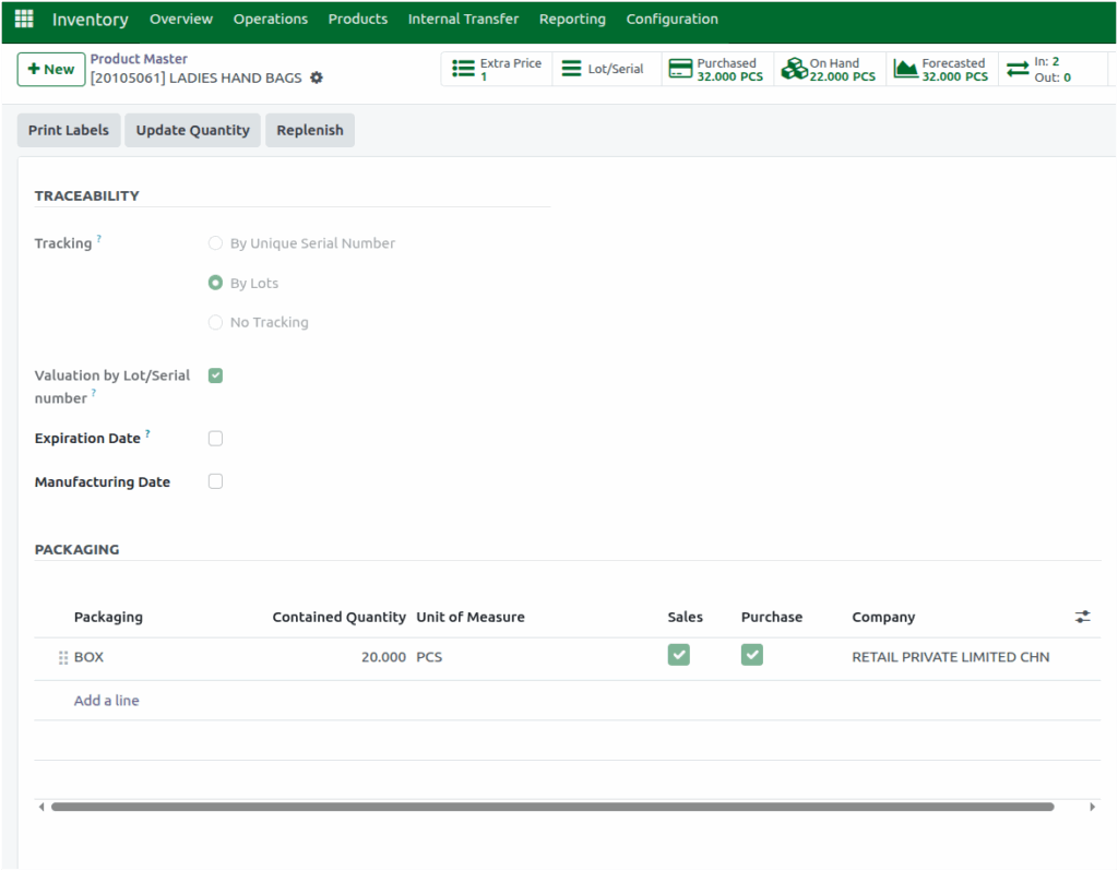 Odoo Inventory Product Master Packaging Quantity