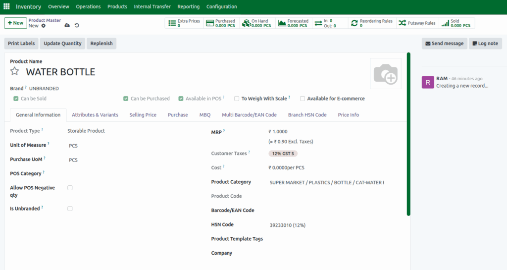 Odoo Inventory Product UnBranded Product Creation