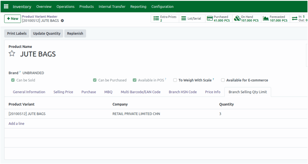 Odoo Inventory Product Variant Master Branch Selling Qty Limit Configured