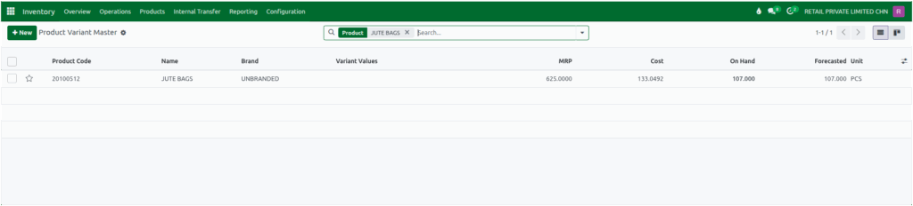 Odoo Inventory Product Variant Master Search